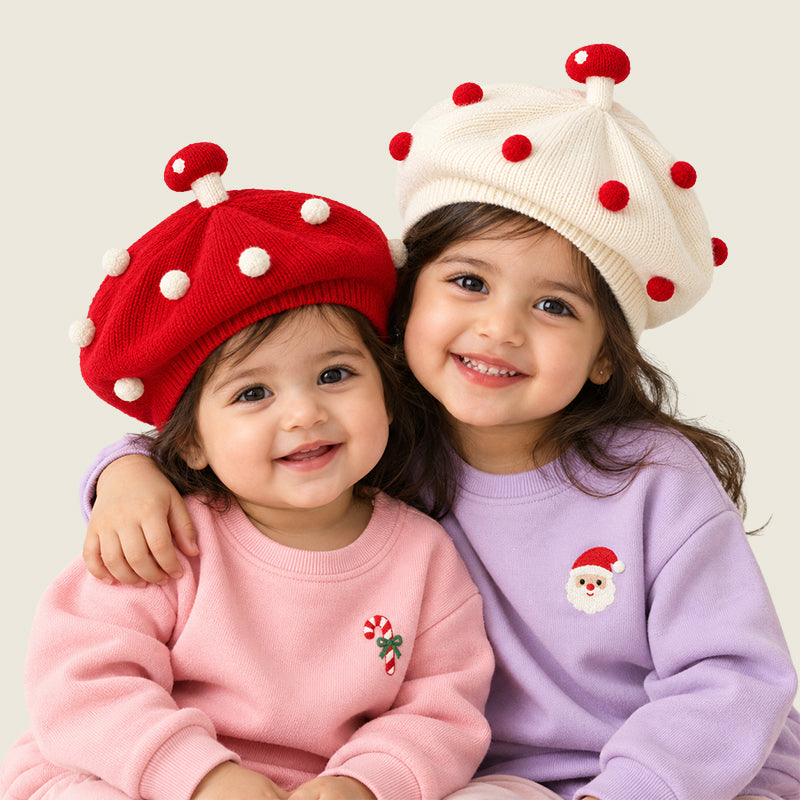 Merry Berets Set – Cherry & Snowflake, Pack of 2