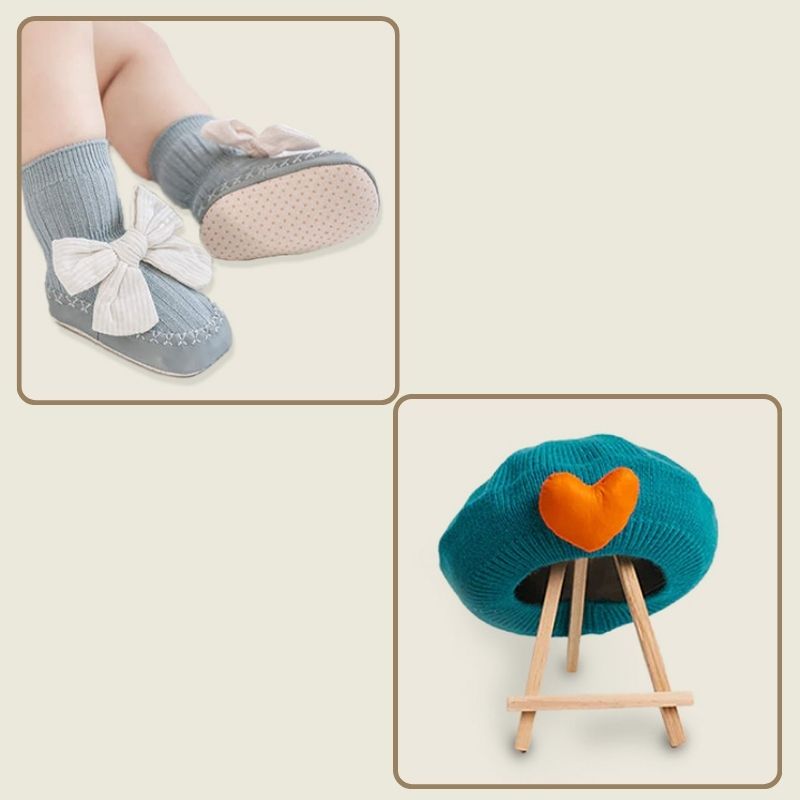 The Chic Bundle- Teal Blue Beret & Cyan Blue Bow Socks