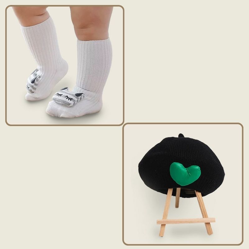 The Chic Bundle- Black Beret Hat & The Sleepy Head socks
