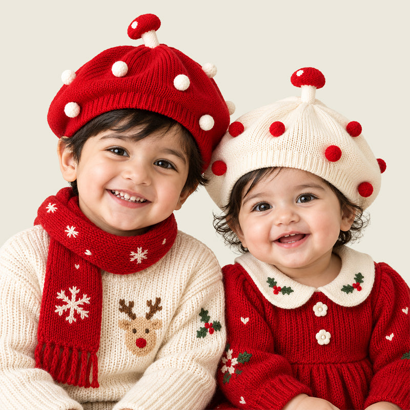 Merry Berets Set – Cherry & Snowflake, Pack of 2