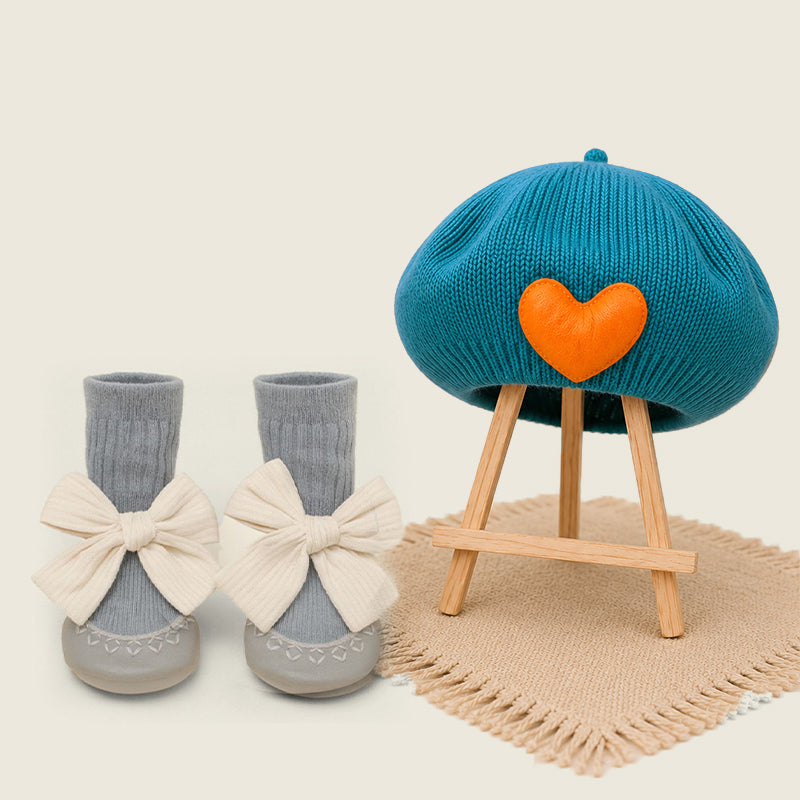 The Chic Bundle- Teal Blue Beret & Cyan Blue Bow Booties