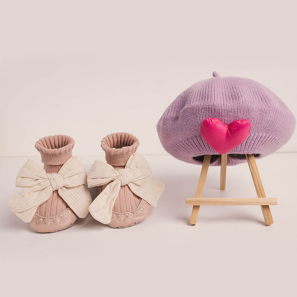 The Chic Bundle- Lavender Beret Hat & Korean Pink Bow Socks