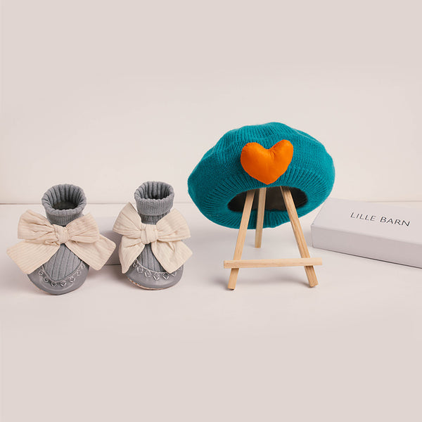 The Chic Bundle- Teal Blue Beret & Cyan Blue Bow Socks