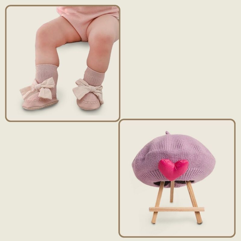 The Chic Bundle- Lavender Beret Hat & Korean Pink Bow Socks